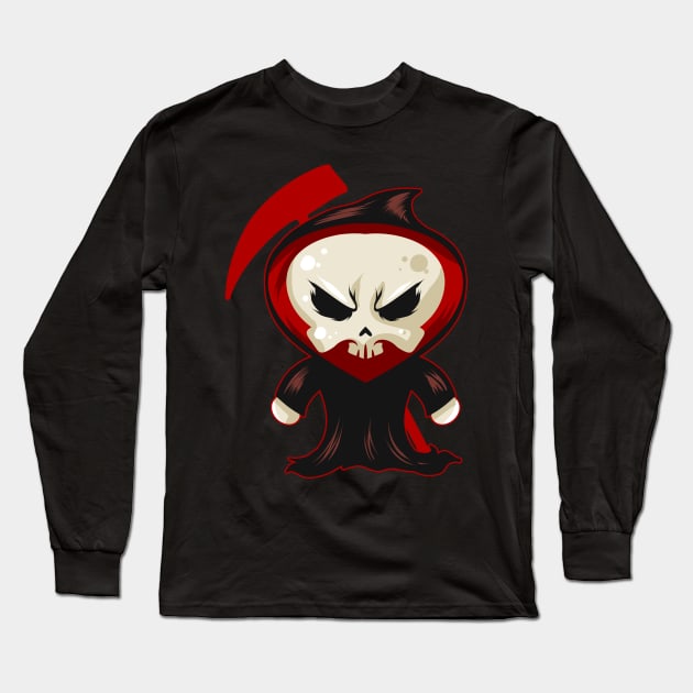 Cute Kawaii Chibi Reaper with Scythe Halloween Long Sleeve T-Shirt by SinBle